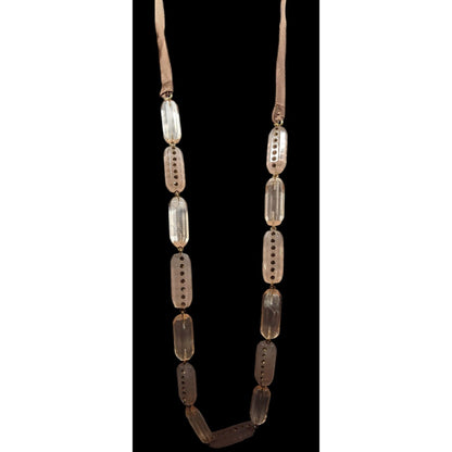 J.Crew Translucent Pink Link Tie On Necklace With Rhinestone Accents