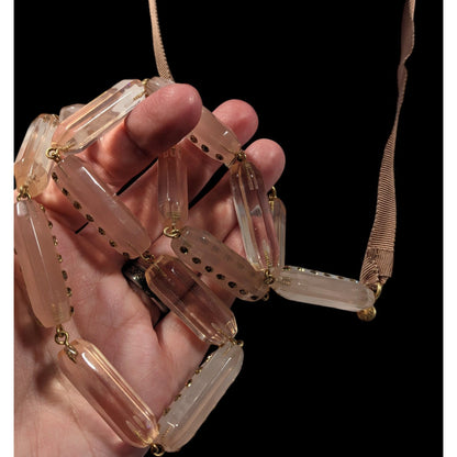 J.Crew Translucent Pink Link Tie On Necklace With Rhinestone Accents