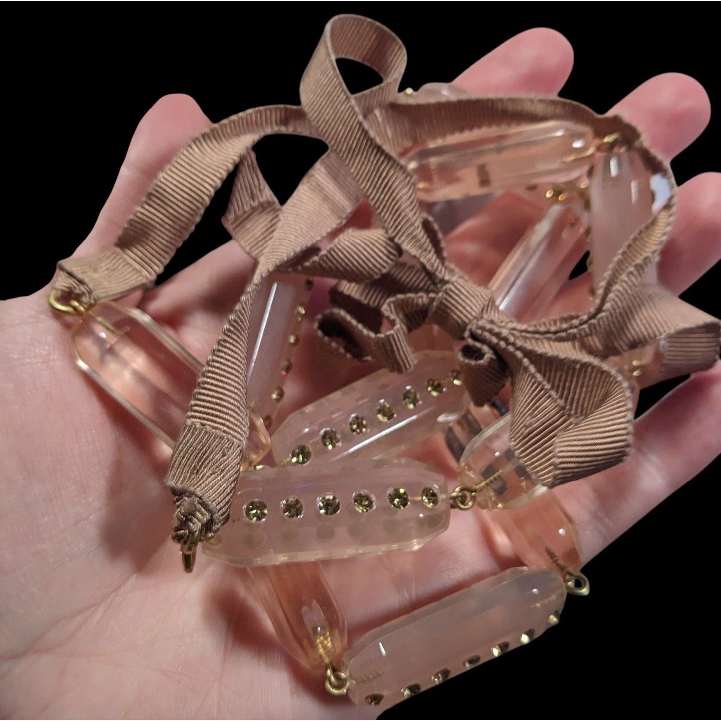 J.Crew Translucent Pink Link Tie On Necklace With Rhinestone Accents