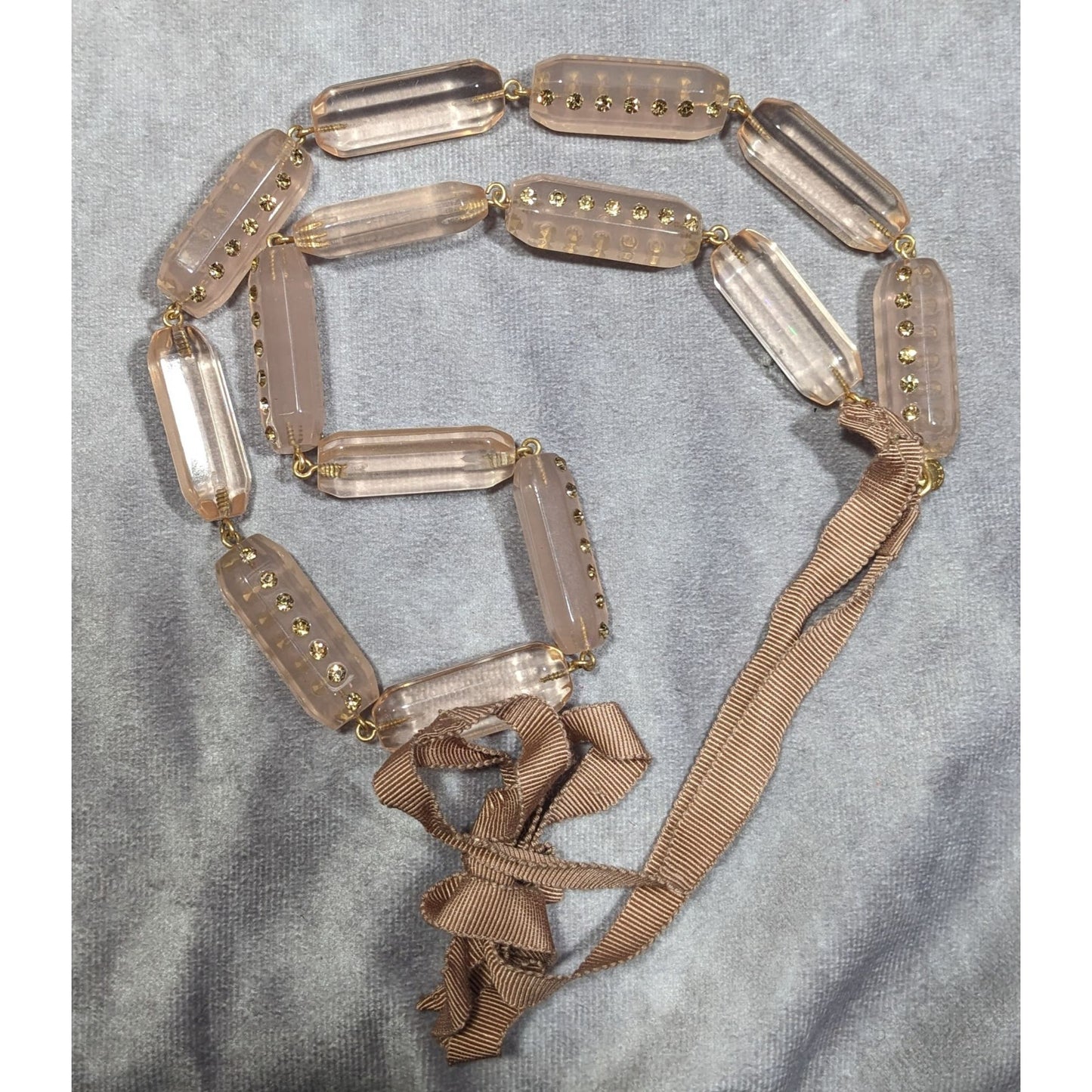 J.Crew Translucent Pink Link Tie On Necklace With Rhinestone Accents