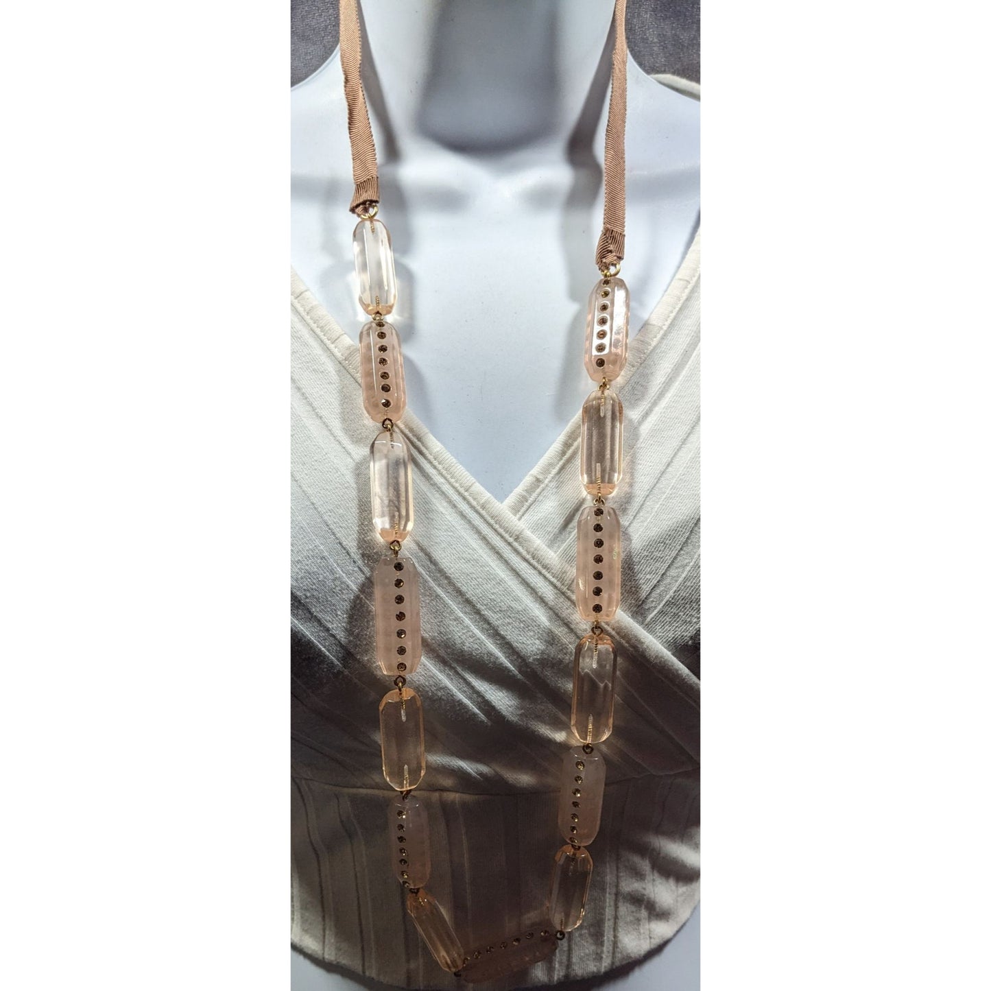 J.Crew Translucent Pink Link Tie On Necklace With Rhinestone Accents