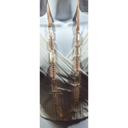 J.Crew Translucent Pink Link Tie On Necklace With Rhinestone Accents