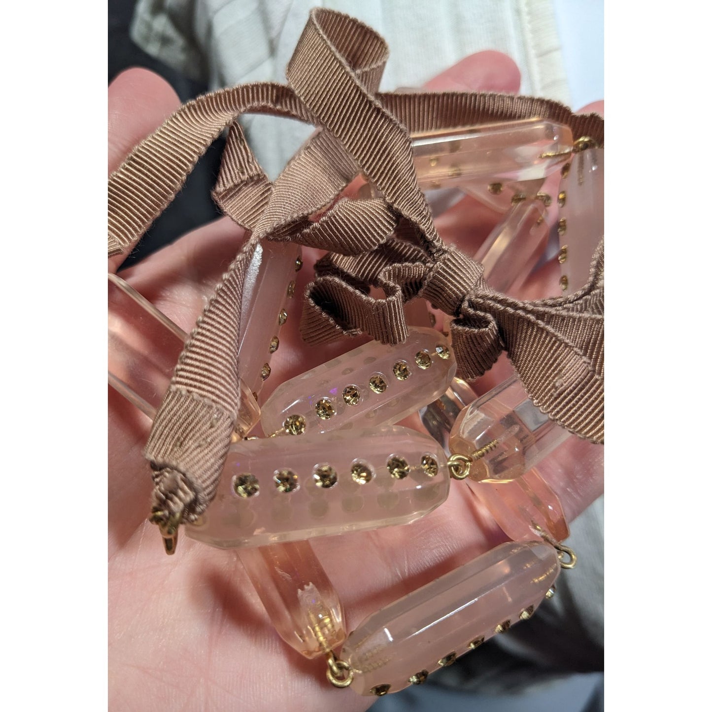 J.Crew Translucent Pink Link Tie On Necklace With Rhinestone Accents