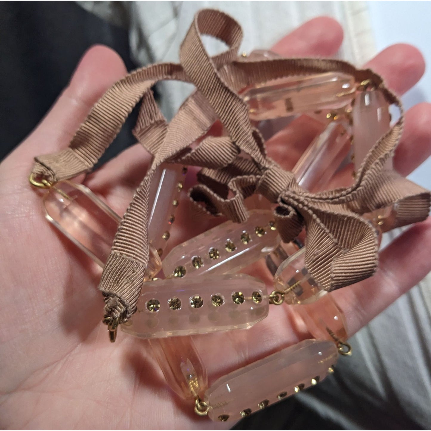 J.Crew Translucent Pink Link Tie On Necklace With Rhinestone Accents