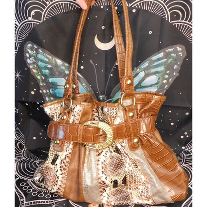 Patchwork Glam Shoulder Bag With Sequin And Glitter Accents