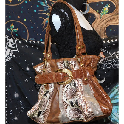 Patchwork Glam Shoulder Bag With Sequin And Glitter Accents