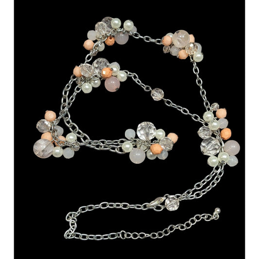 Coquette Spring Themed Beaded Cluster Station Necklace