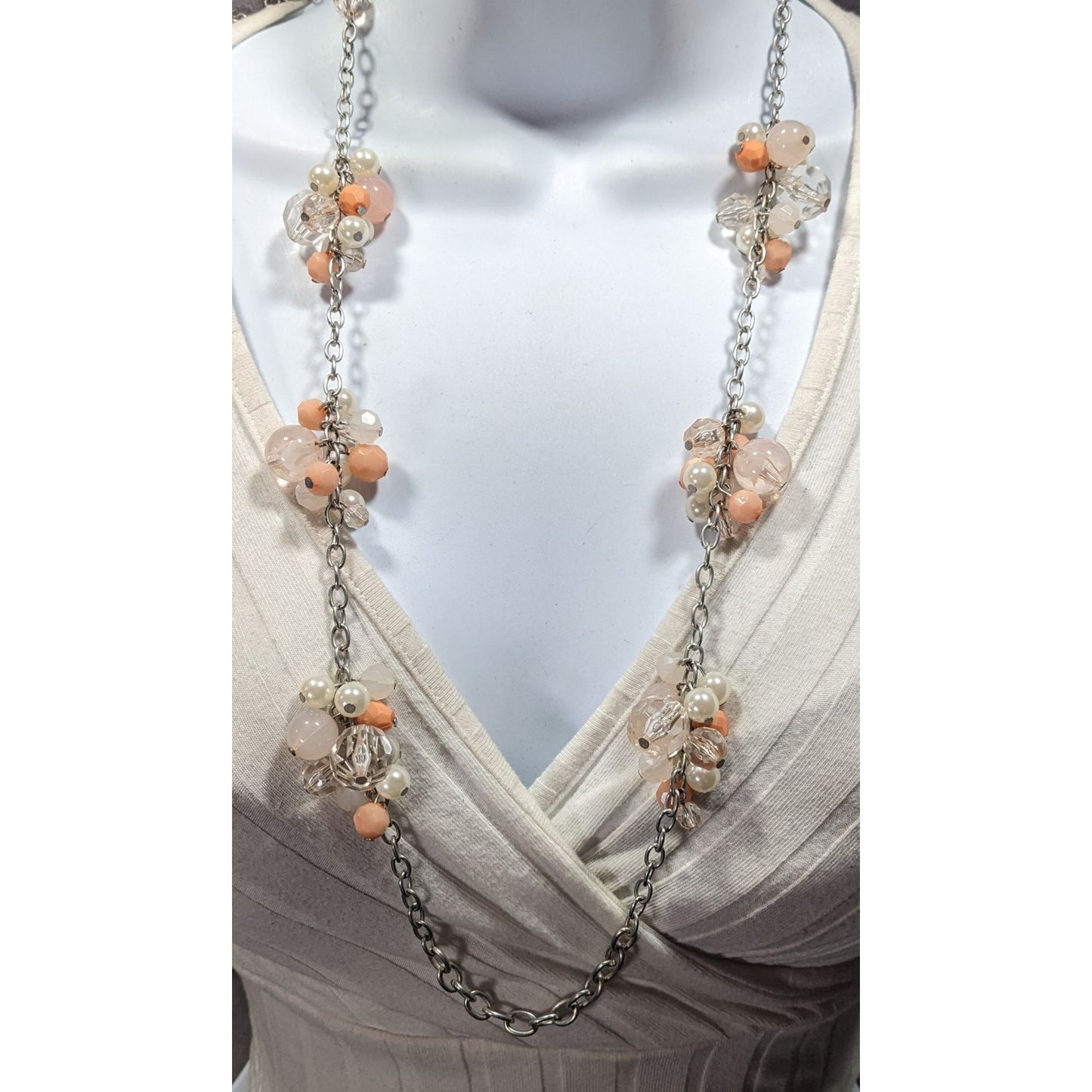 Coquette Spring Themed Beaded Cluster Station Necklace