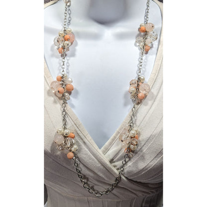 Coquette Spring Themed Beaded Cluster Station Necklace