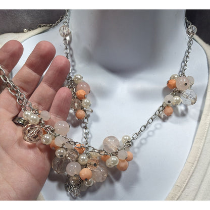 Coquette Spring Themed Beaded Cluster Station Necklace