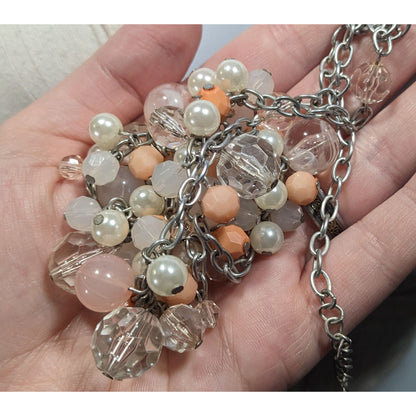 Coquette Spring Themed Beaded Cluster Station Necklace