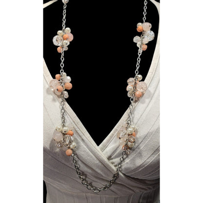 Coquette Spring Themed Beaded Cluster Station Necklace