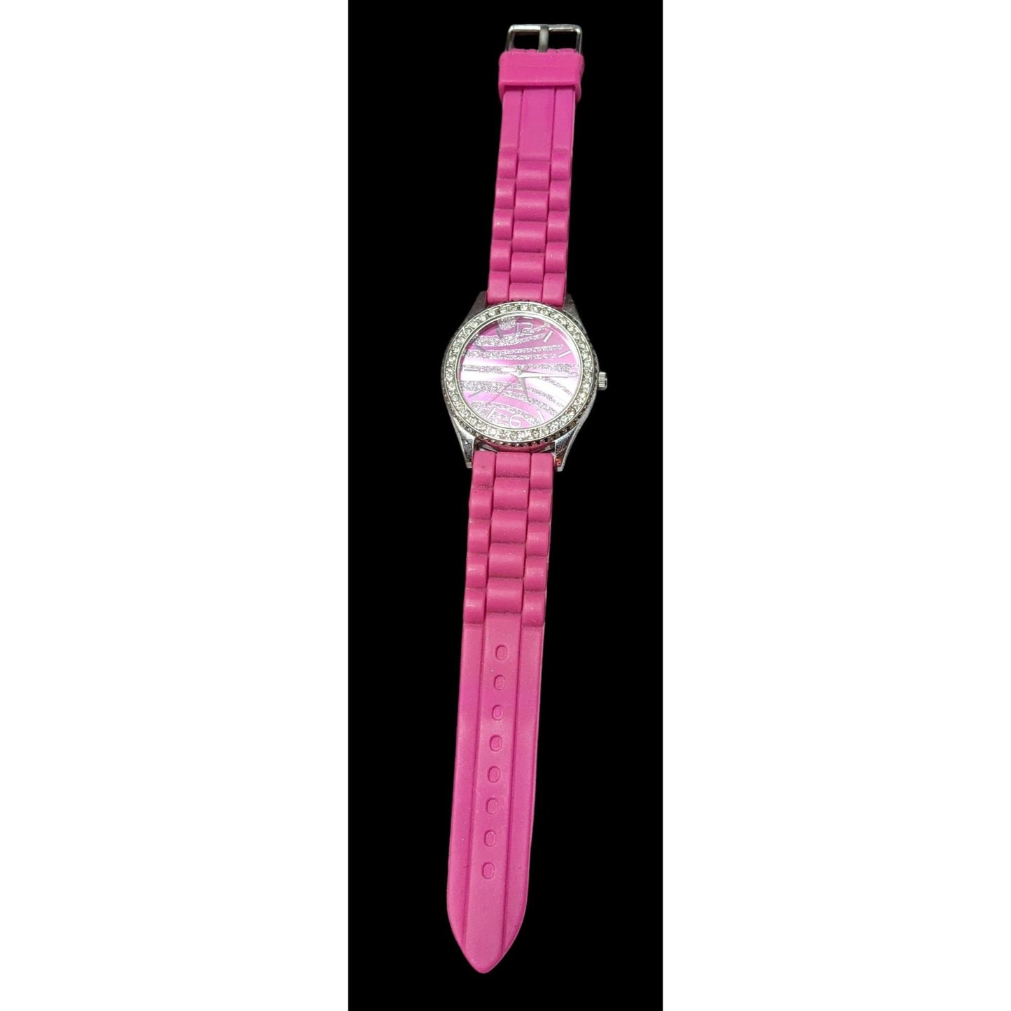 Y2K Style Glam Pink And Silver Glitter Zebra Watch