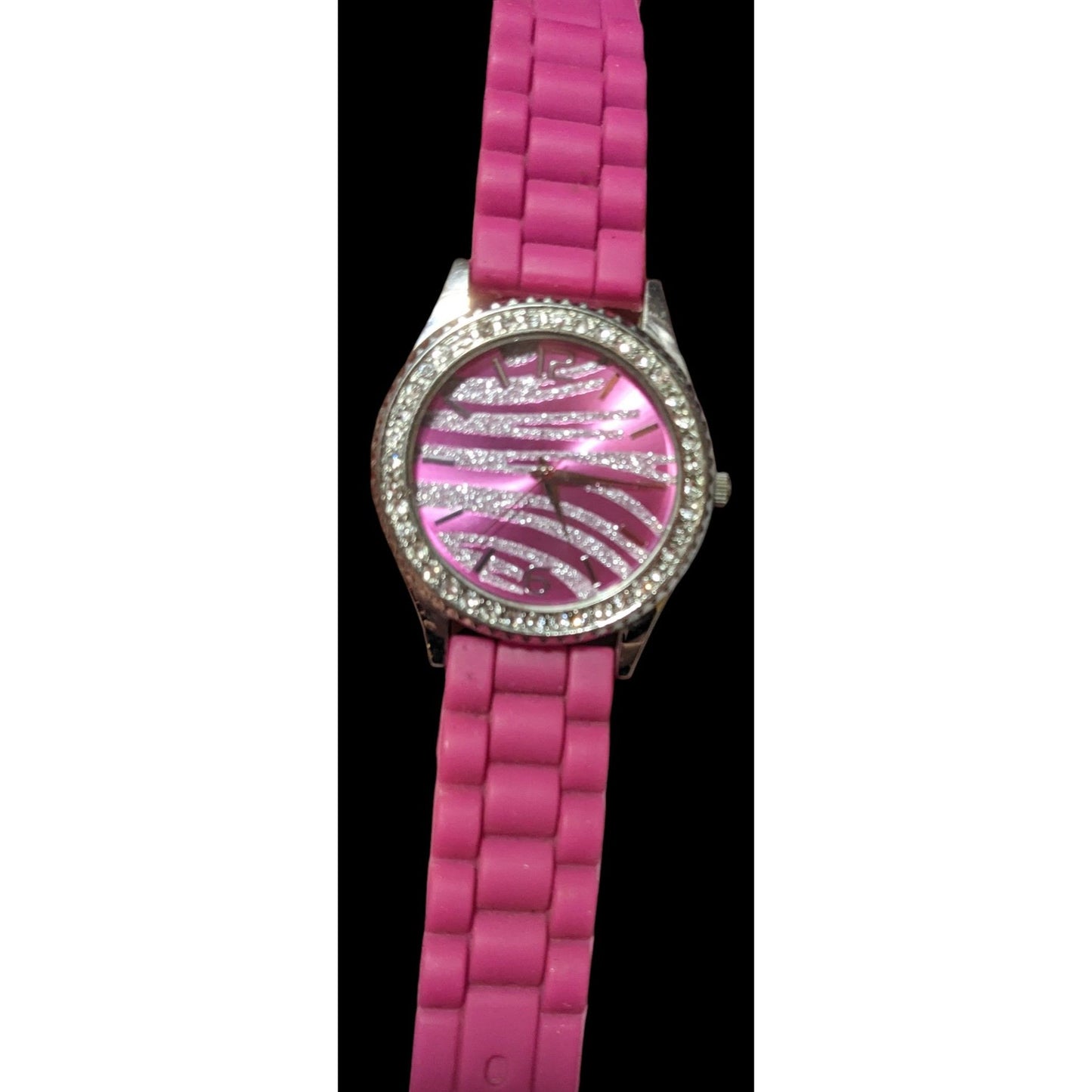 Y2K Style Glam Pink And Silver Glitter Zebra Watch