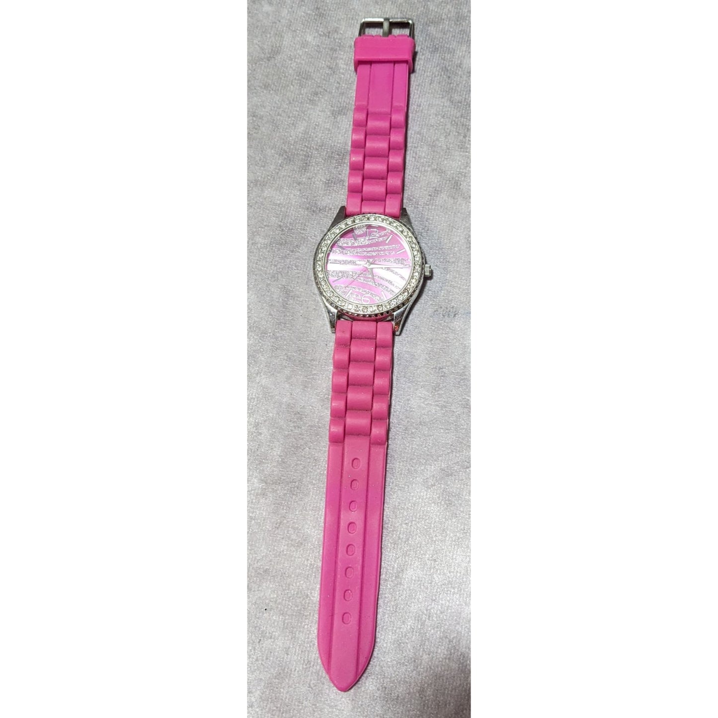 Y2K Style Glam Pink And Silver Glitter Zebra Watch