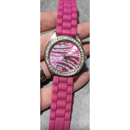 Y2K Style Glam Pink And Silver Glitter Zebra Watch