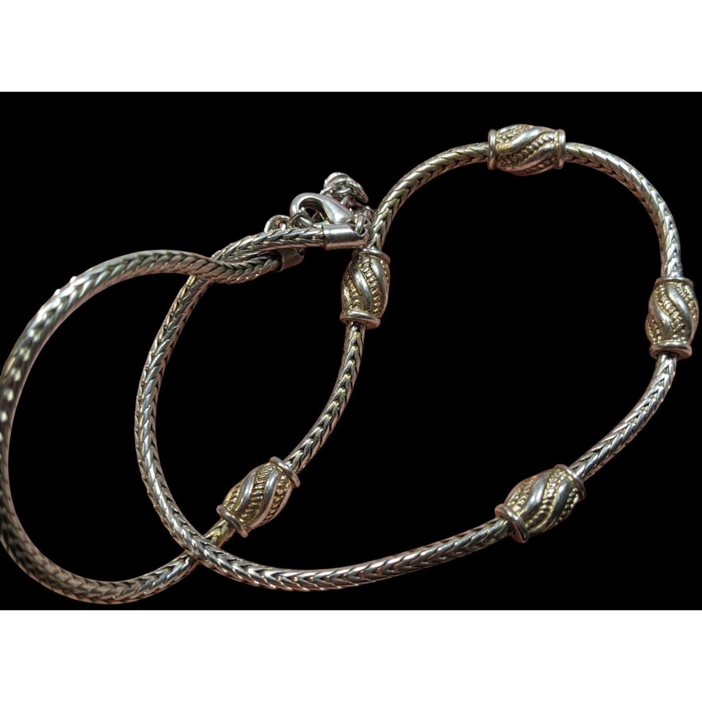 Modernist Metallic Silver Tone Station Necklace On Snake Chain