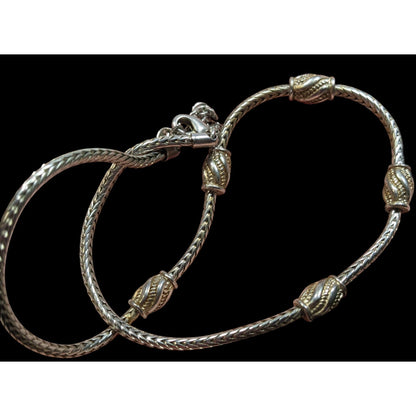 Modernist Metallic Silver Tone Station Necklace On Snake Chain