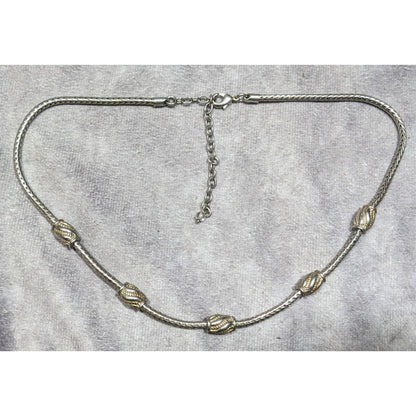 Modernist Metallic Silver Tone Station Necklace On Snake Chain