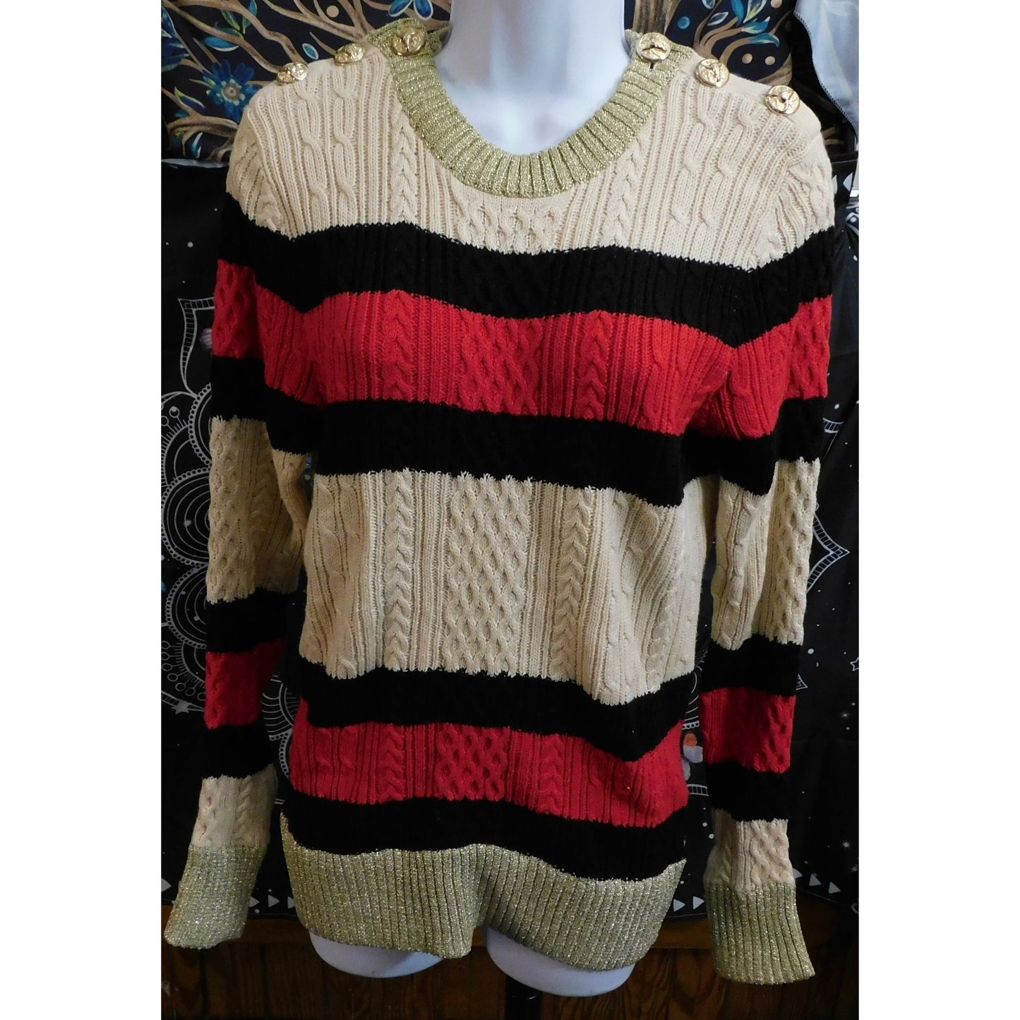 Preppy Sweewe Paris Cable Knit Striped Sweater