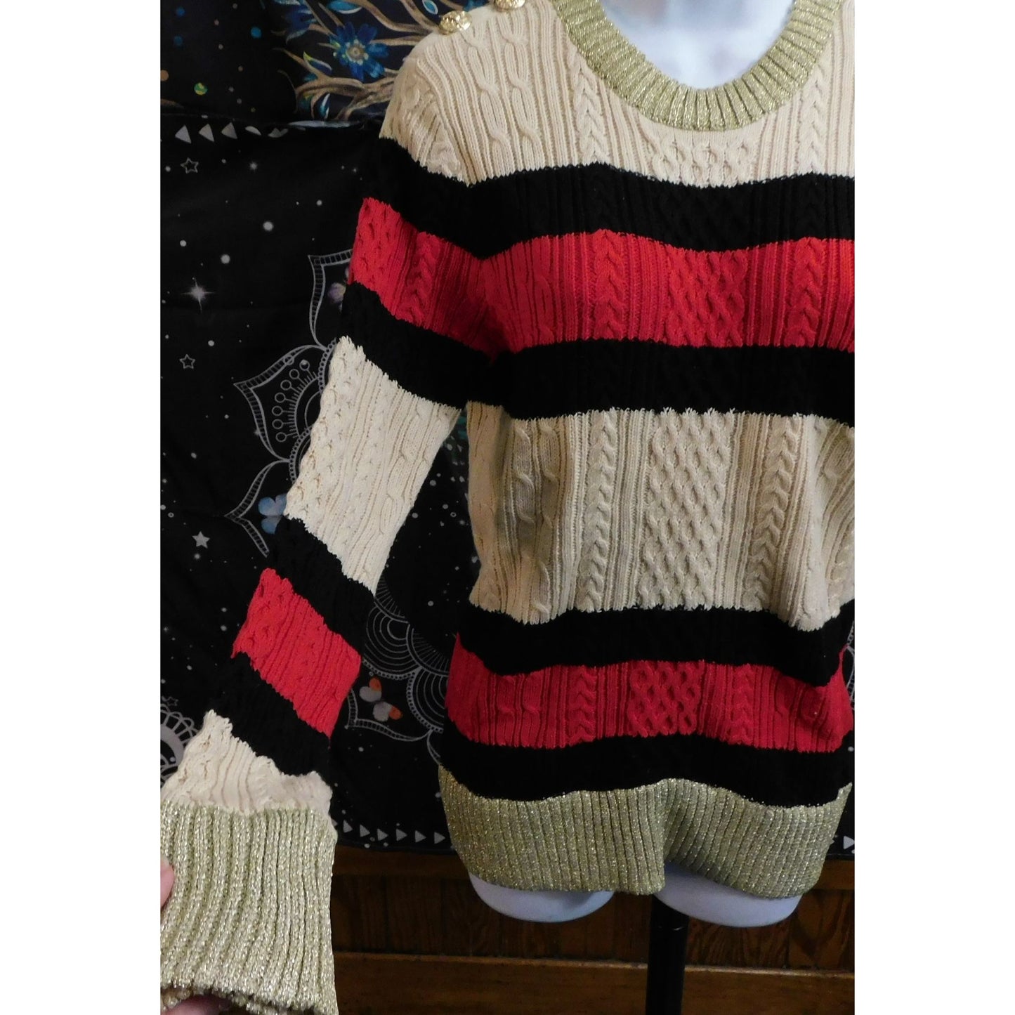 Preppy Sweewe Paris Cable Knit Striped Sweater