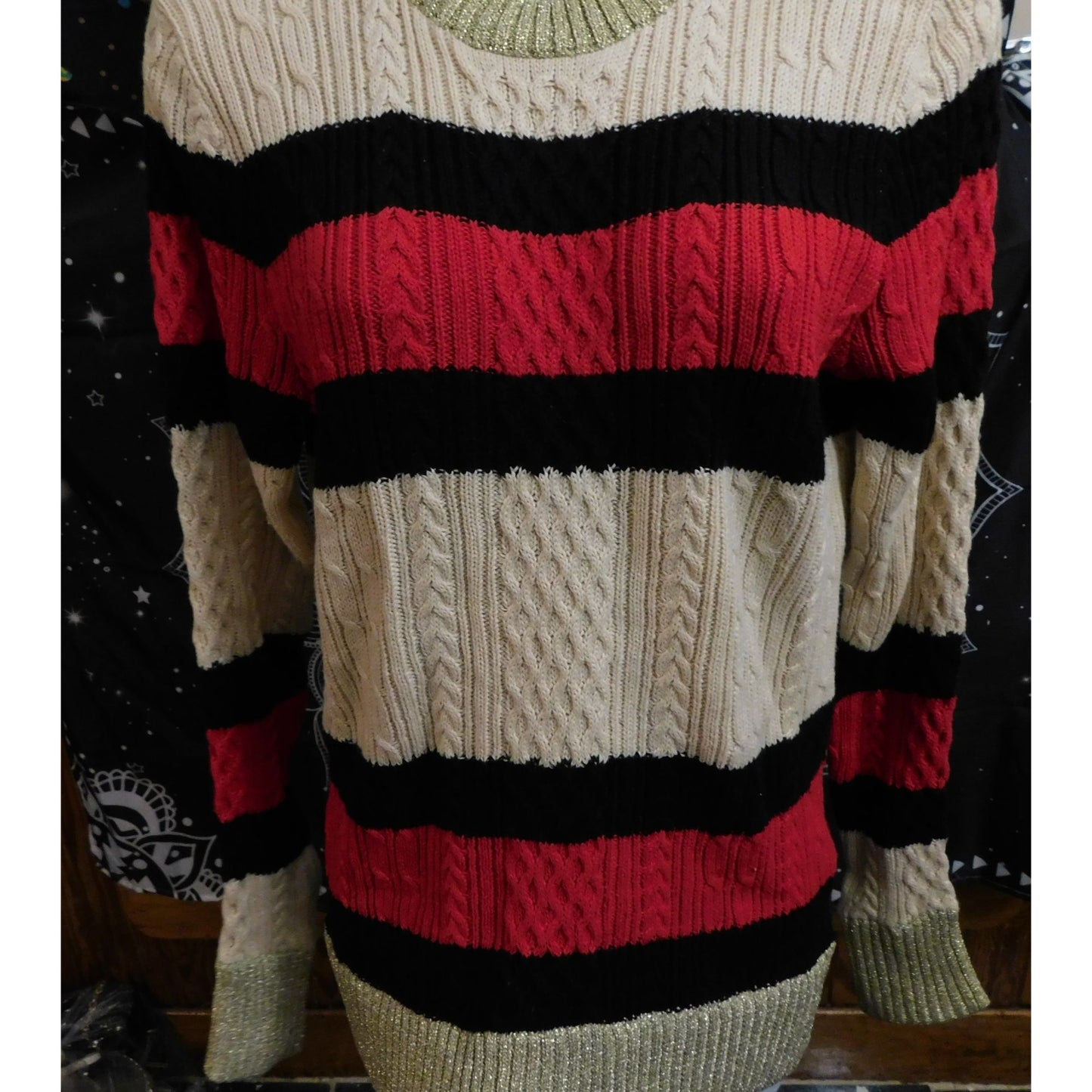 Preppy Sweewe Paris Cable Knit Striped Sweater