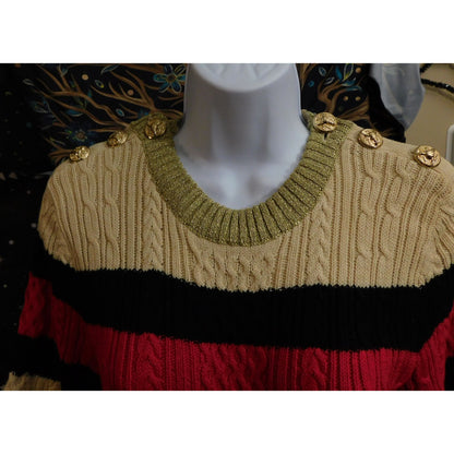 Preppy Sweewe Paris Cable Knit Striped Sweater