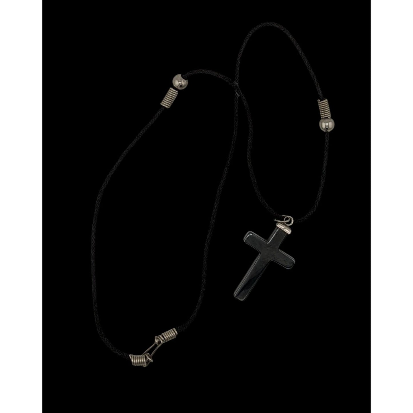 Religious Hematite Stone Cross Pendant Necklace