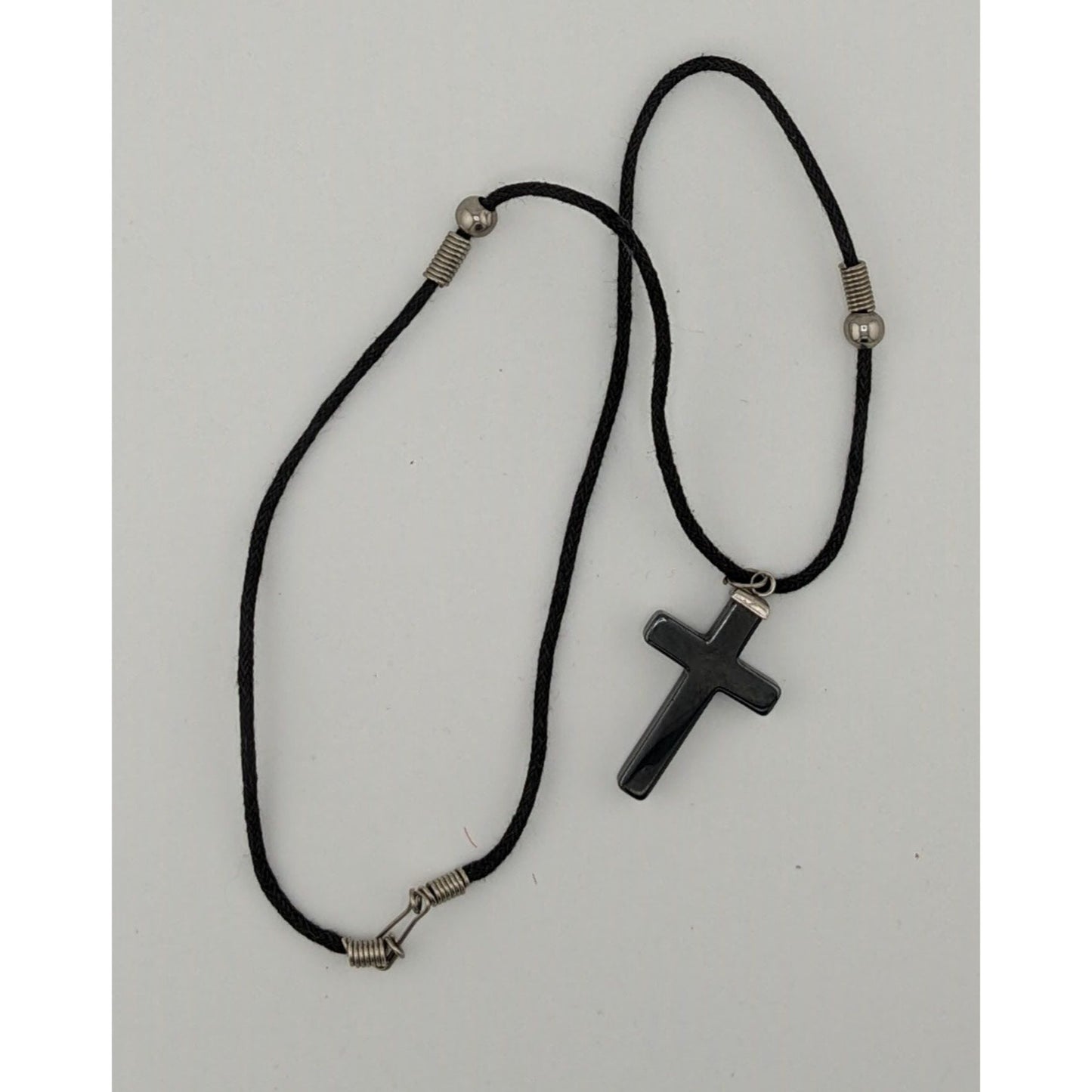 Religious Hematite Stone Cross Pendant Necklace
