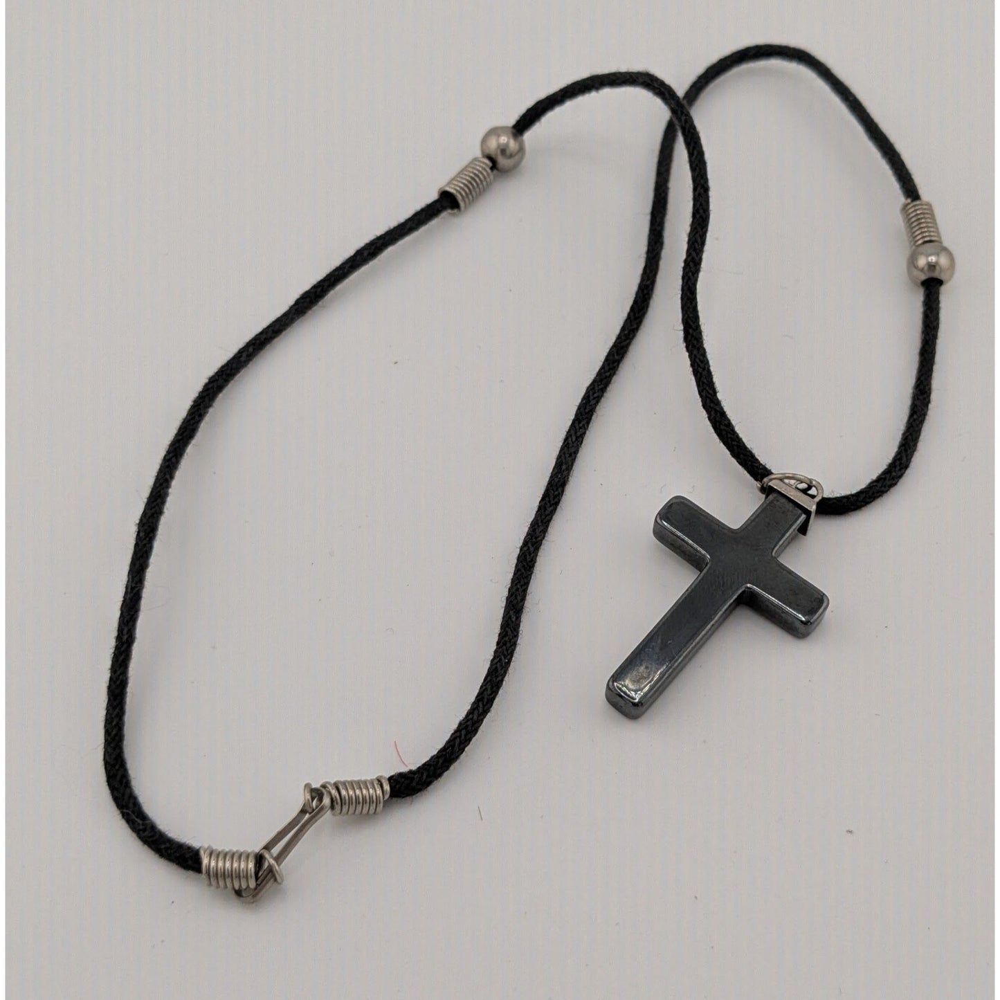 Religious Hematite Stone Cross Pendant Necklace
