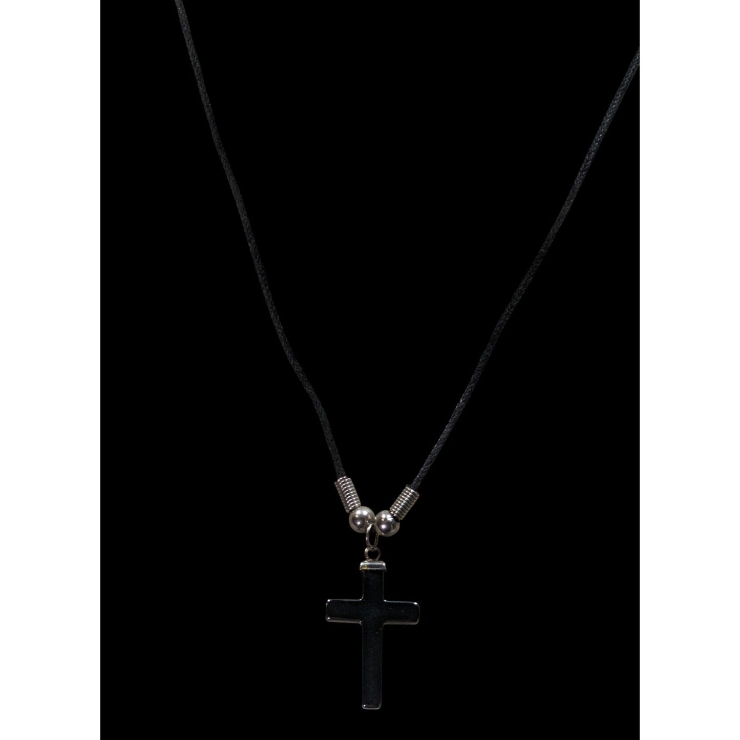 Religious Hematite Stone Cross Pendant Necklace