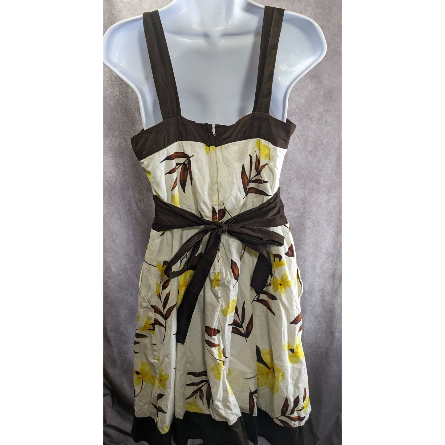 Speechless Floral Print Dress With Brown Trim & Tie Belt Size 13