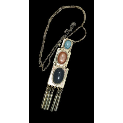 Vintage Southwestern Pendant Necklace With Faux Stone Cabochons