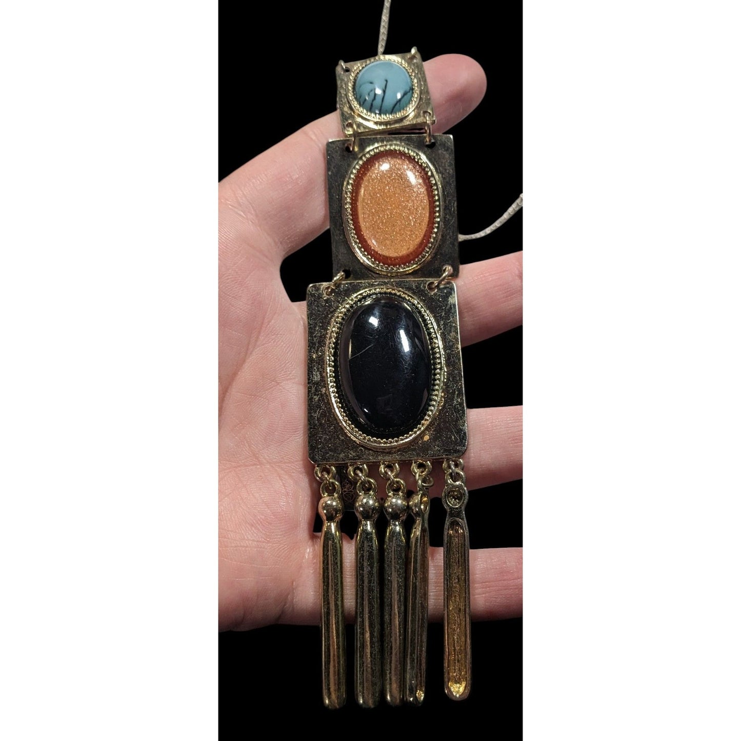 Vintage Southwestern Pendant Necklace With Faux Stone Cabochons