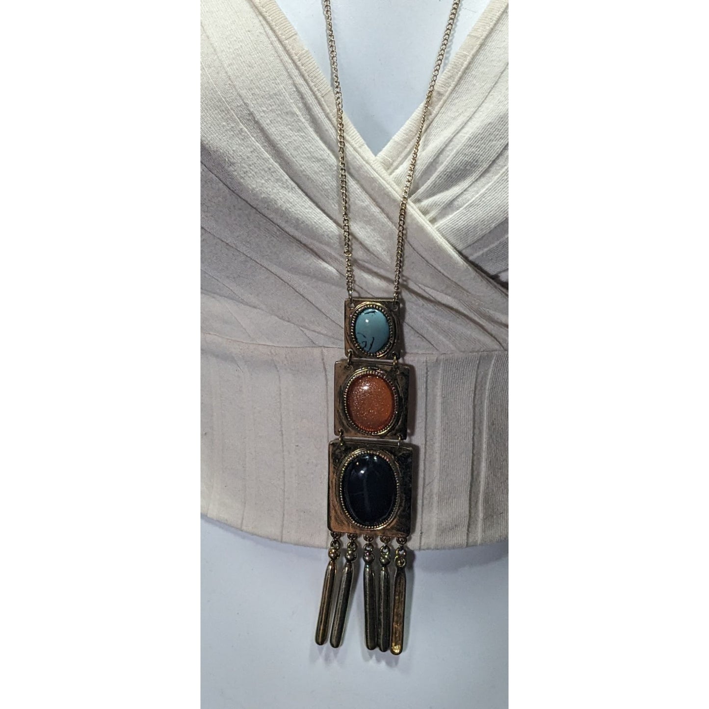 Vintage Southwestern Pendant Necklace With Faux Stone Cabochons