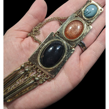 Vintage Southwestern Pendant Necklace With Faux Stone Cabochons