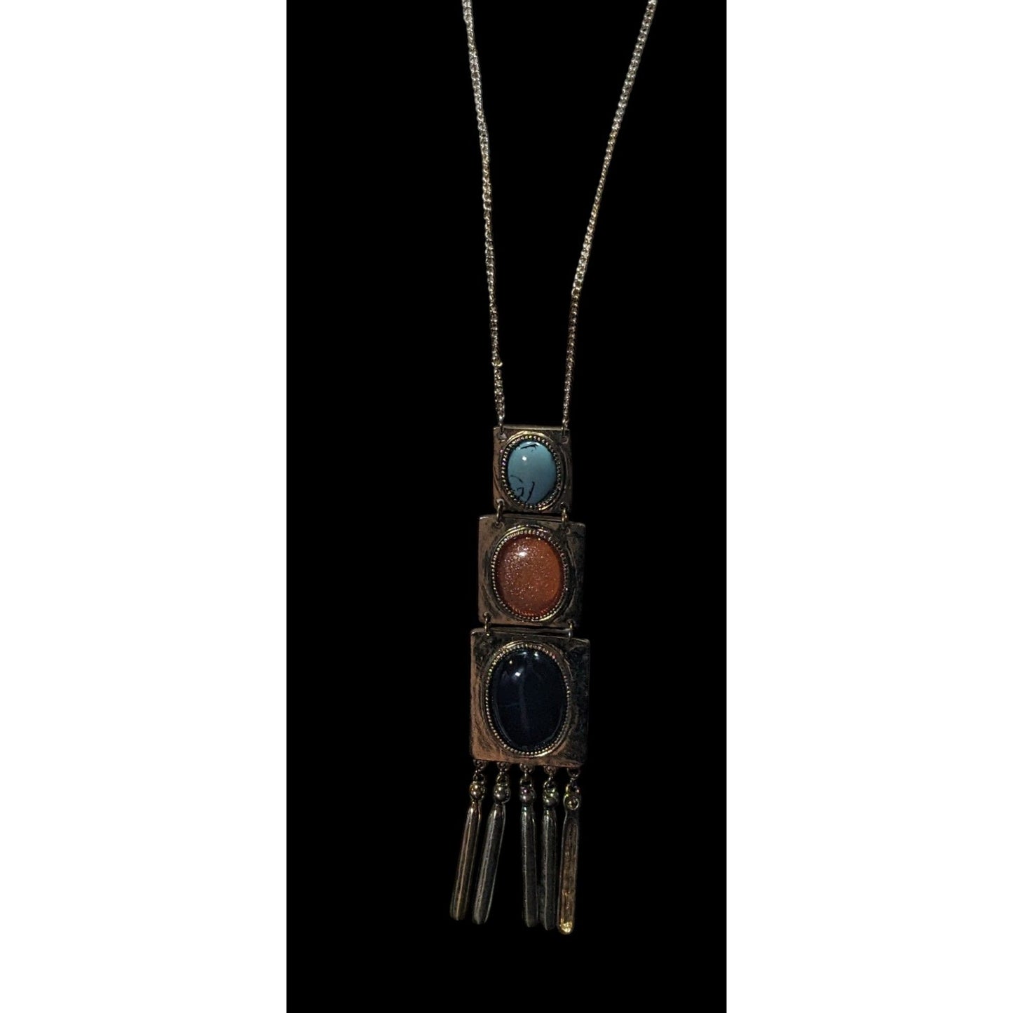 Vintage Southwestern Pendant Necklace With Faux Stone Cabochons