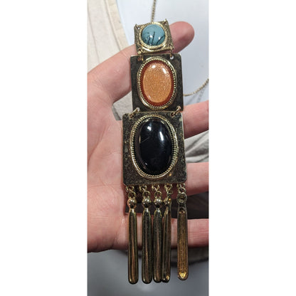 Vintage Southwestern Pendant Necklace With Faux Stone Cabochons