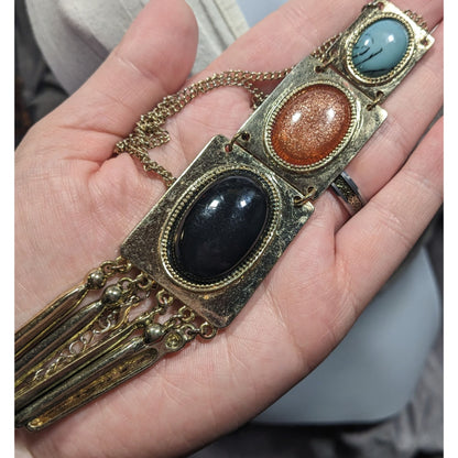 Vintage Southwestern Pendant Necklace With Faux Stone Cabochons