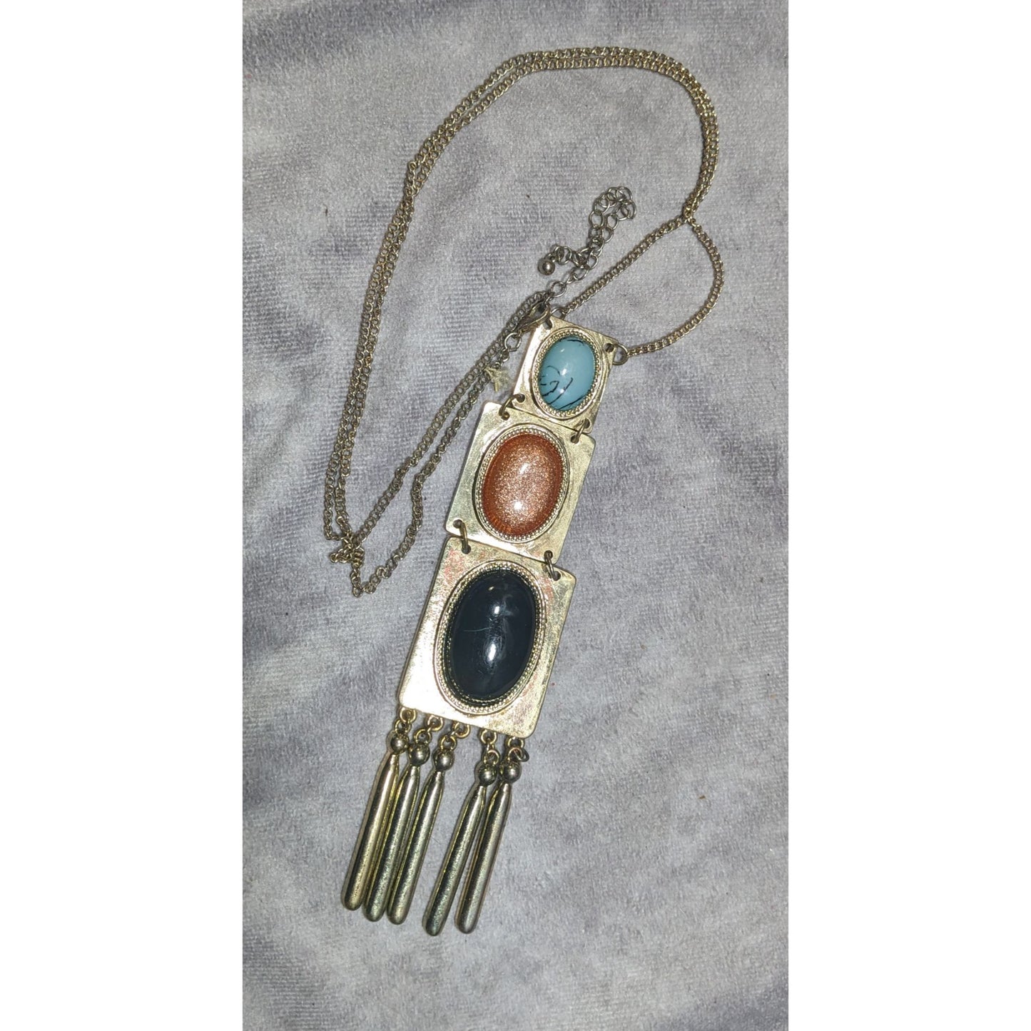 Vintage Southwestern Pendant Necklace With Faux Stone Cabochons