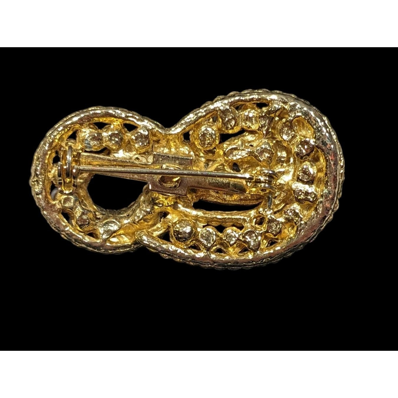 Vintage Elegant Knot Brooch Gold Tone With Faux Pearl Accents
