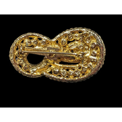 Vintage Elegant Knot Brooch Gold Tone With Faux Pearl Accents