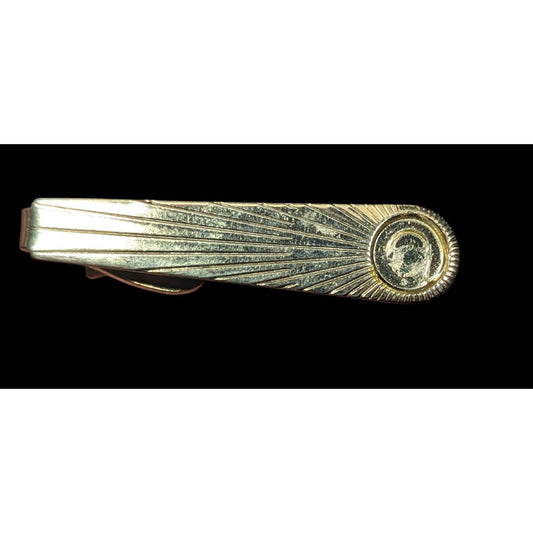 Vintage Sun Burst Engraved Gold Tone Tie Clip (Missing Stone)