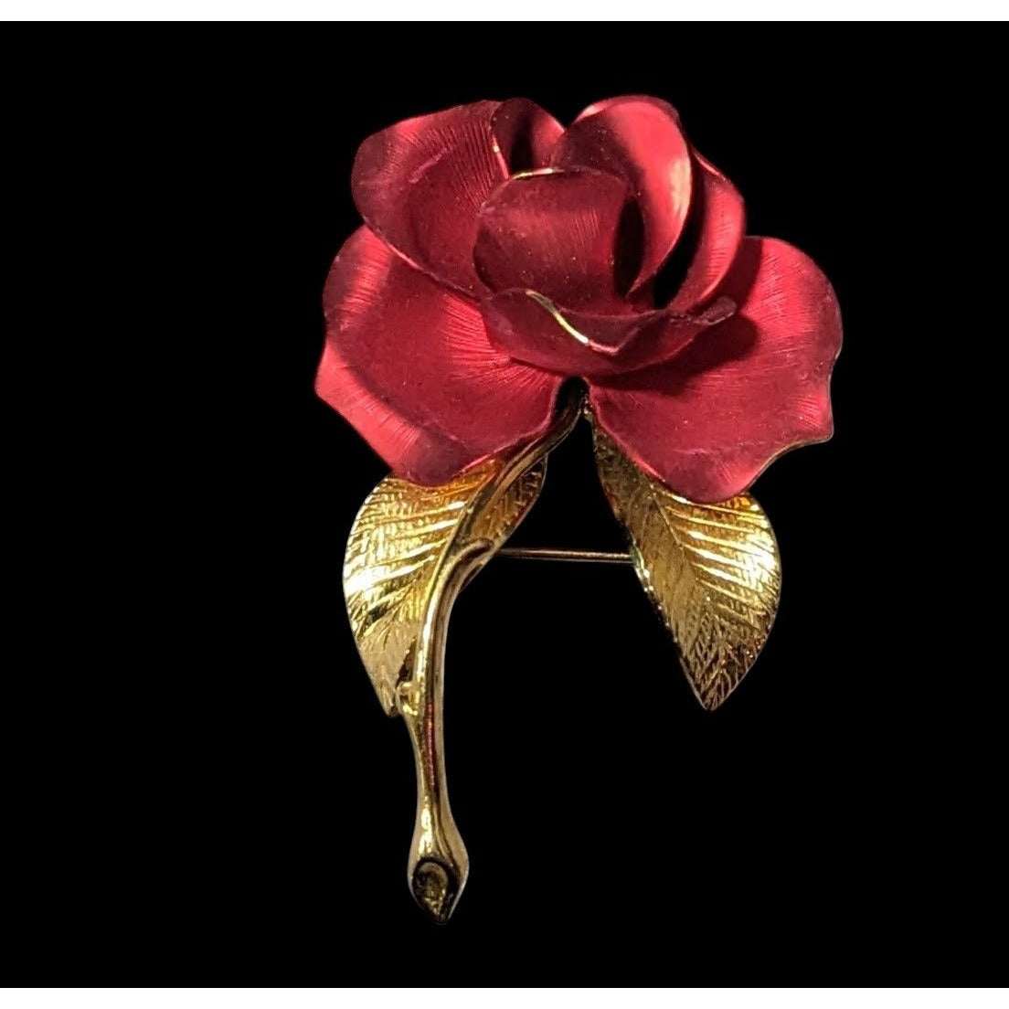 Vintage Gerry's Rose Red And Gold Tone Brooch