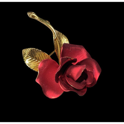 Vintage Gerry's Rose Red And Gold Tone Brooch