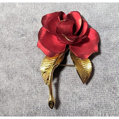 Vintage Gerry's Rose Red And Gold Tone Brooch