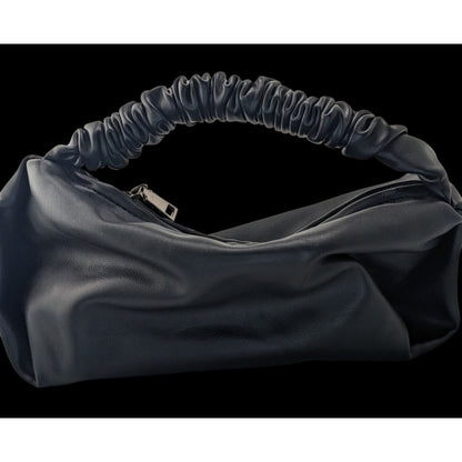 Black Faux Leather Scrunch Handle Shoulder Bag With Zipper Closure