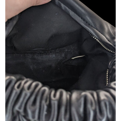 Black Faux Leather Scrunch Handle Shoulder Bag With Zipper Closure