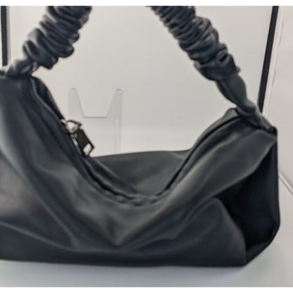 Black Faux Leather Scrunch Handle Shoulder Bag With Zipper Closure