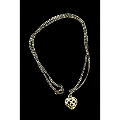 Minimalist Coquette Lattice Heart Pendant Necklace Gold Tone With Rhinestones